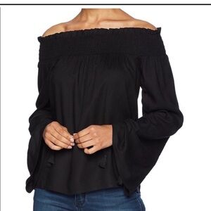 PAIGE Cherita Off-The-Shoulder Top Black Size Large Boho Flowy